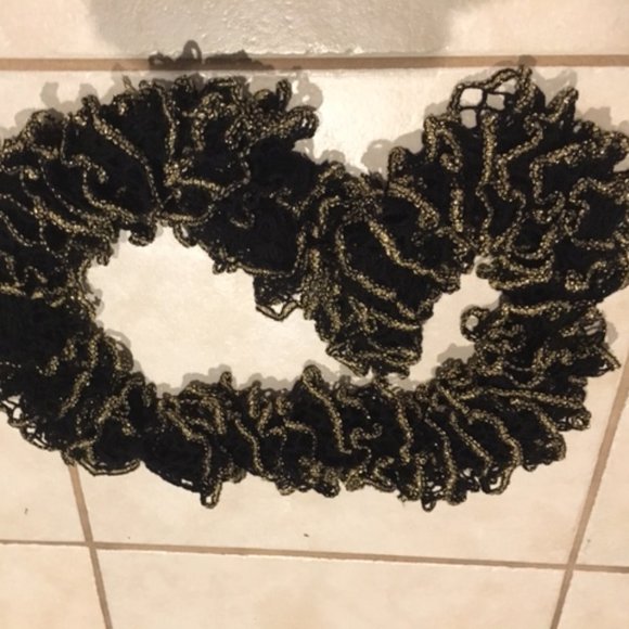 Handmade Black Crocheted Layered Scarf - Picture 5 of 8